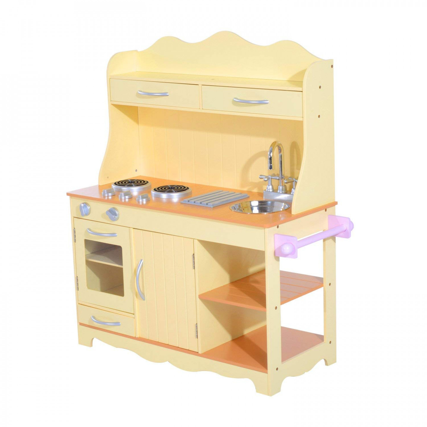 Goleto Dětská dřevěná kuchyňka s příslušenstvím | žlutá