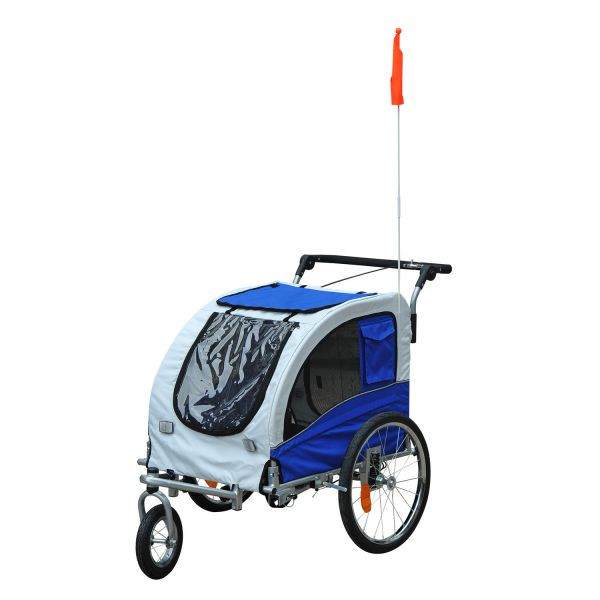 Přívěsný vozík za kolo pro psa 2v1 | modro - bílý