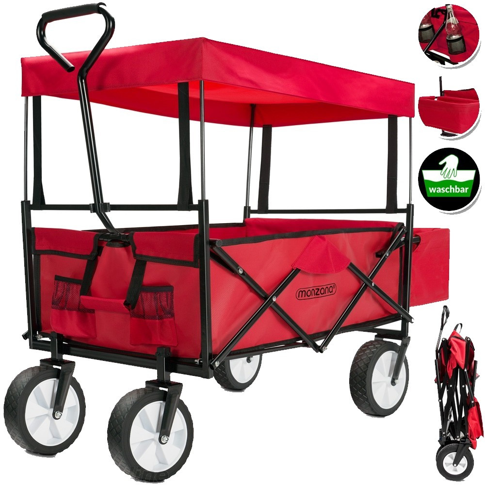 Přepravní skládací vozík se stříškou REDDY | červeno-černý