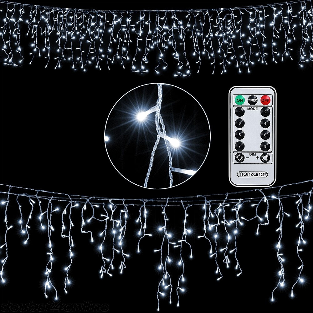 Goleto Vánoční LED řetěz déšť s dálkovým ovládáním 5 m | studená bílá 200 LED