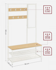 Rustikální botník s věšákem 180cm | hnědobílý č.2