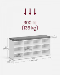 Lavice na boty s polštářem 30.3 x 104 x 48 cm | Bílá č.3