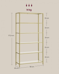 Skleněná 6 patrová stojací police | 30 x 80 x 177,3 cm č.3