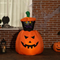 Nafukovací halloweenská dýně s pohyblivou kočkou s LED osvětlením | 76 x 64 x 115 cm č.1