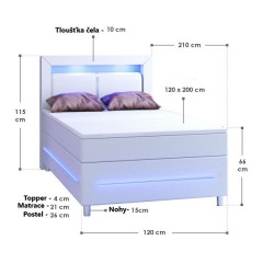 Postel Box Spring Norfolk s LED osvětlením 120 x 200 cm | bílá č.3