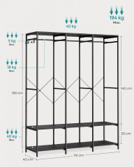 Stojan na oblečení 40 x 141 x 180 cm| černý č.3