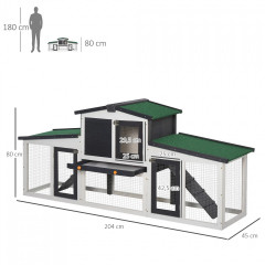 Klec pro malá zvířata s výběhem 204 x 45 x 80 cm | tmavě šedá + bílá č.2