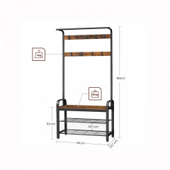 Botník s věšákem 33,7 x 84 x 183 cm | hnědo-černá č.2