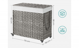 Pojízdný koš na prádlo se 3 přihrádkami ratanový vzhled | šedý č.2